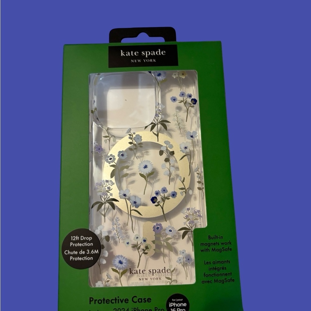 kate spade Clear Floral iPhone Case with Blue and gray floral design. - Picture 4 of 7